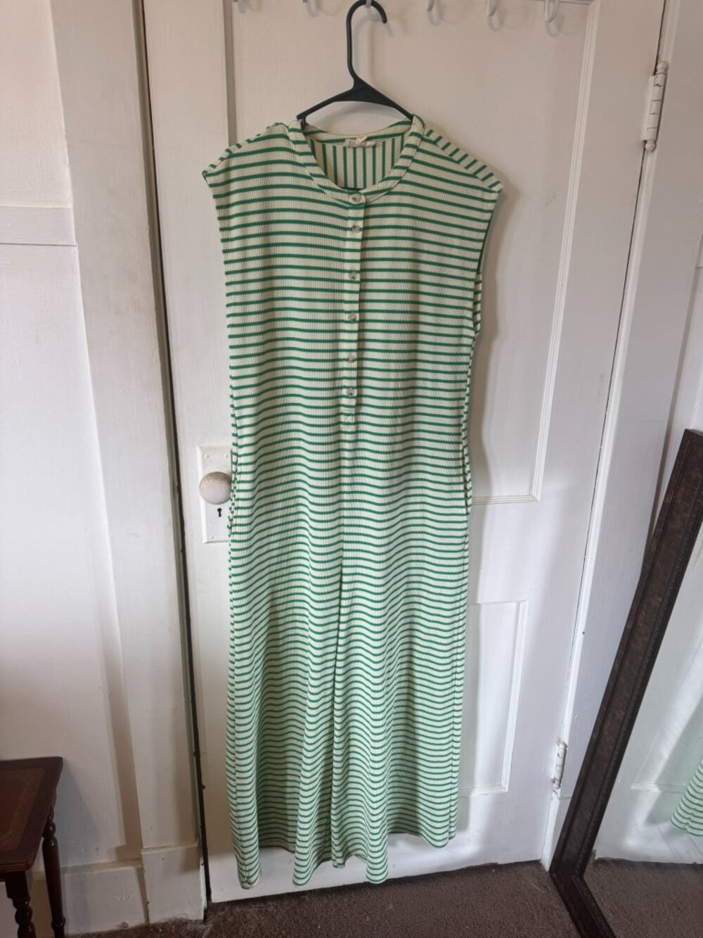 Women's Entro Green and Cream Striped Button Down Jumpsuit.  Size Small.